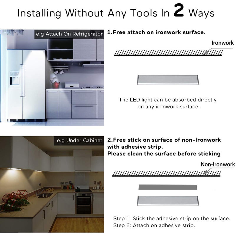 LEPOTEC Stick On Cabinet Light,Under Counter Lighting, Motion Sensor, 10 LED Wireless USB Rechargeable Kitchen Battery Operated for Wardrobe,Closets,Cupboard,Warm White-2Pack - Image 4